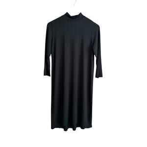 J Jill Wearever Quarter Sleeve Mock Neck Knee Length High Low Black Dress Small